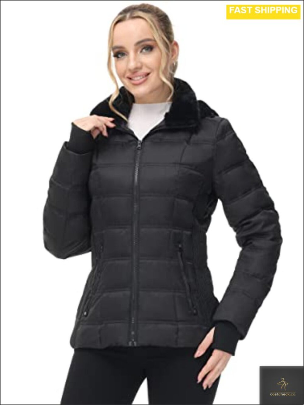 Winter 650FP Down Puffer Jacket Faux Fur Hood Water-Repellent